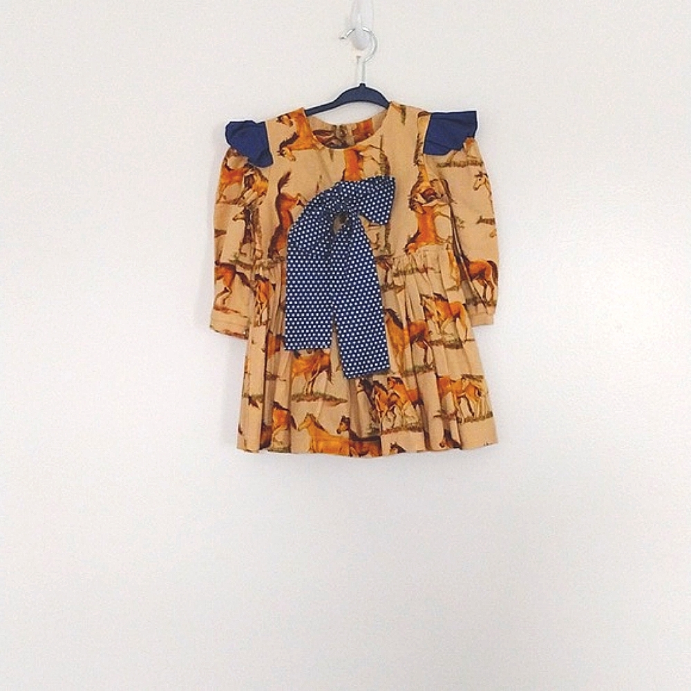 Stylish Kids Casual Dress with Horse Print and Bow